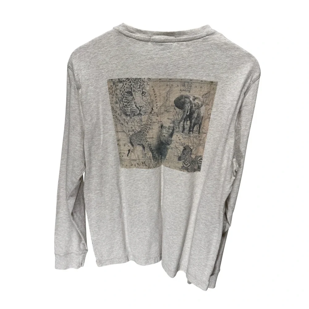 Banana Republic T-Shirt Mens Small Oatmeal Safari Graphic Long Sleeve Cotton Tee